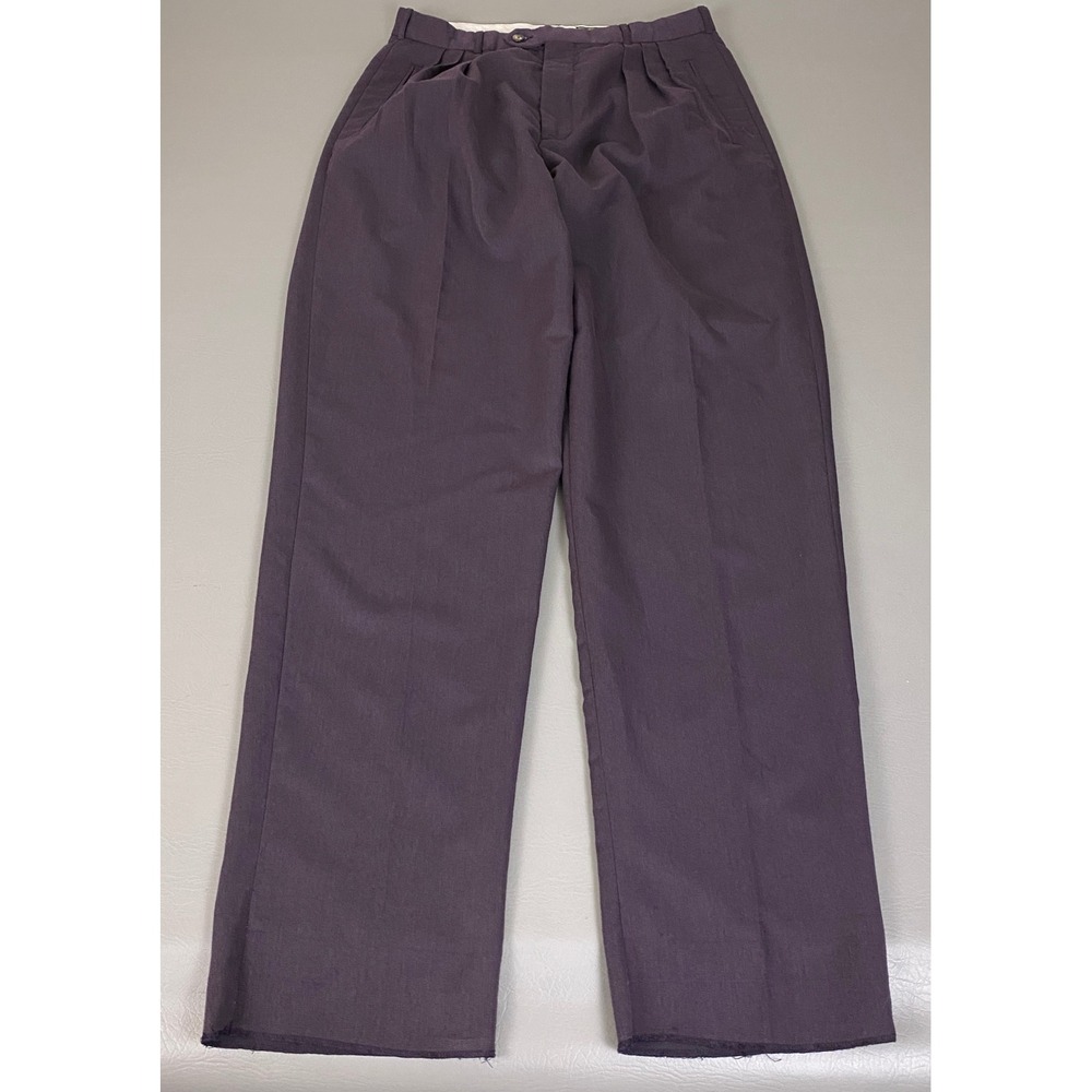 Vintage Hunting Horn Pleated Dress Pants Mens 33x33 Dark Purple Rayon Trousers